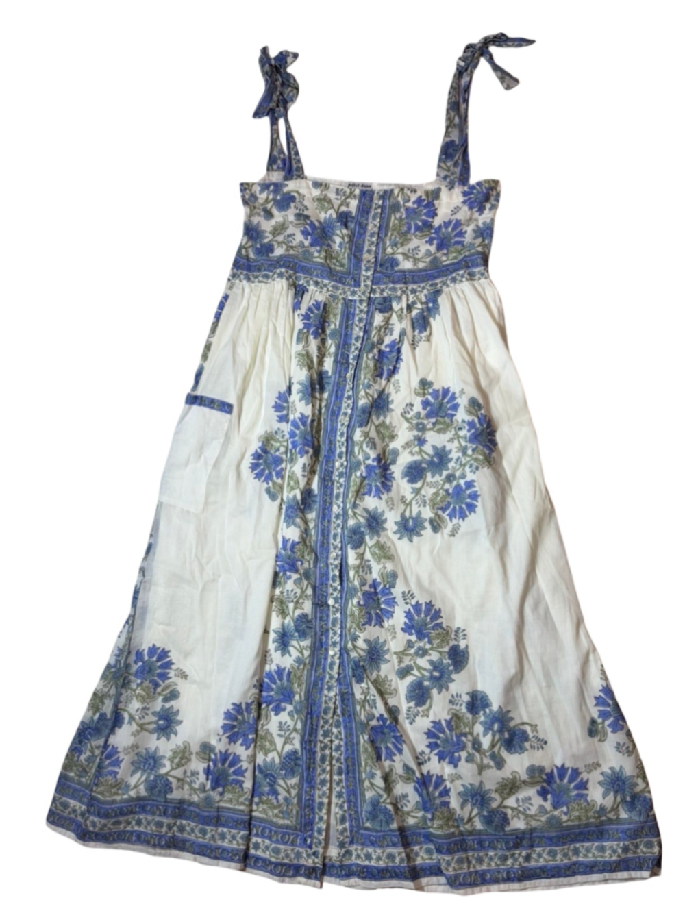 Juliet Dunn London Blue Floral Block Print Tie Shoulder Maxi Dress Size 3